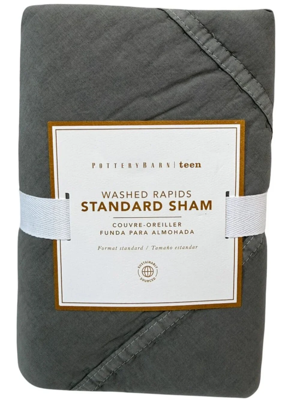 Pottery Barn Teen Pillow Sham Quilted Standard Size Washed Rapids Gray NWT